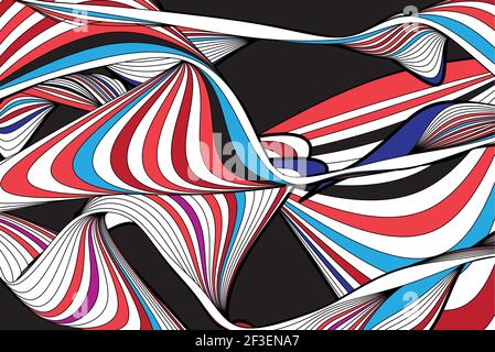 Arrière-plan vectoriel linéaire abstrait avec vagues et rayures sur fond sombre. Un exemple d'abstraction des vagues pour un site Web ou une affiche. Illustration de Vecteur