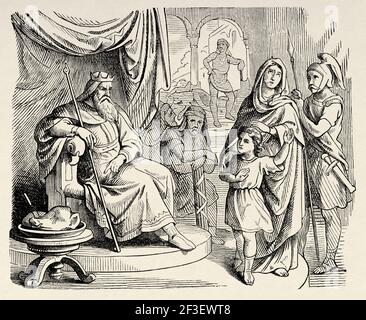 Les sept frères Maccabeean. Antiochus torture et tue une mère avec ses sept enfants. Livre Maccabees. Ancien Testament, ancien XIXe siècle illustration gravée de l'Histoire de la Bible 1883 Banque D'Images