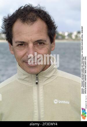 VOILE - TRANSAT JACQUES VABRE 2007 PREPARATION - LA TRINITE SUR MER (FRA) - 25/06/2007 PHOTO : FRANÇOIS VAN MALLEGHEM / SAFRAN / DPPI OPEN 60 SAFRAN / SKIPPER : MARC GUILLEMOT (FRA) Banque D'Images