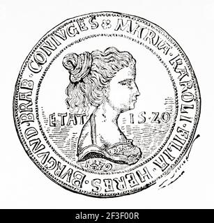 Médaille du mariage de Maximilian d'Autriche et de Marie de Bourgogne, Europe. Ancienne illustration gravée du XIXe siècle des histoires de l'ancien temps 1889 Banque D'Images