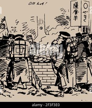 Tout chaud! Caricature représentant la rébellion de Satsuma. Japon Punch, 1877, 1877. Collection privée. Banque D'Images