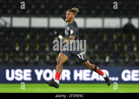 DERBY, ANGLETERRE. 16 MARS Ivan Toney de Brentford en action pendant le match de championnat Sky Bet entre Derby County et Brentford au Pride Park, Derby le mardi 16 mars 2021. (Credit: Jon Hobley | MI News) Credit: MI News & Sport /Alay Live News Banque D'Images