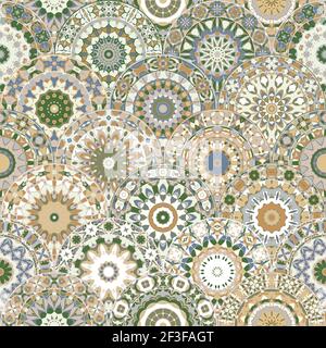 Motif lumineux sans couture avec des mandalas colorés de style oriental. Décoration multicolore arabe pour impression sur papier de minerai de tissu. Illustration de Vecteur