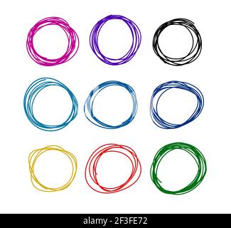 Collection de vecteurs de couleur de cercles de plumes dessinés à la main. Cadre arrondi pour le texte Illustration de Vecteur