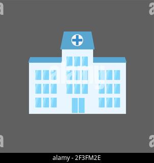 .illustration vectorielle de l'hôpital. Hôpital blanc avec un toit bleu et une croix. Arrière-plan gris. Style plat Illustration de Vecteur