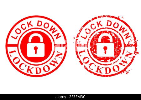 Vector 2 style Red Circle Rust Grunge et Clean Red Rubber Stamp, Lock down, isolé sur blanc Illustration de Vecteur