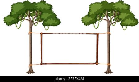 Bannière vide avec grands arbres sur fond blanc Illustration de Vecteur