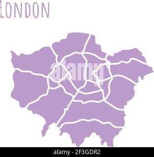 Londres, Royaume-Uni carte silhouette Division administrative, carte vectorielle isolée sur fond blanc. Carte frontière avec rues. Illustration haute précision. Bouchon Illustration de Vecteur