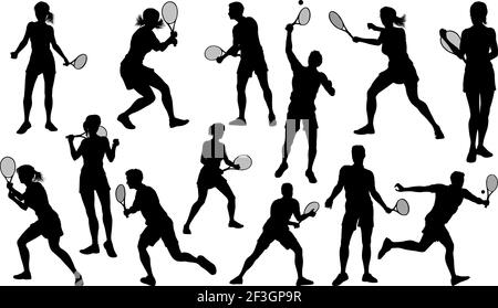 Silhouette tennis joueurs équipe sportive Illustration de Vecteur