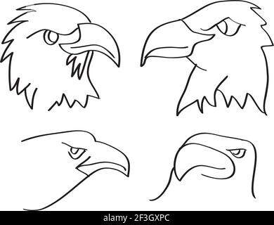 Illustration vectorielle des têtes d'aigles en vue latérale et vue de trois quarts isolée sur fond blanc. Illustration de Vecteur