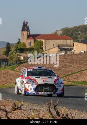 15 MARGAILLAN Hugo, POUJOL Sebastien, CHL SPORT AUTO, Citroën DS 3 R5, action pendant le championnat de rallye français 2018, rallye Lyon-Charbonnières du 19 au 21 avril à Lyon France - photo Alexandre Guillaumot / DPPI Banque D'Images