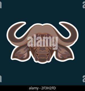 Portrait abstrait dessiné à la main d'un bison. Autocollant. Illustration stylisée vectorielle colorée isolée sur fond bleu foncé. Illustration de Vecteur