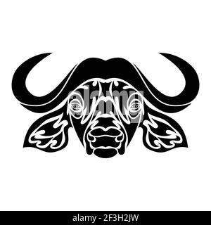 Portrait abstrait dessiné à la main d'un buffle pour tatouage, logo, décoration murale, motif T-shirt ou extérieur. Illustration vectorielle stylisée Illustration de Vecteur