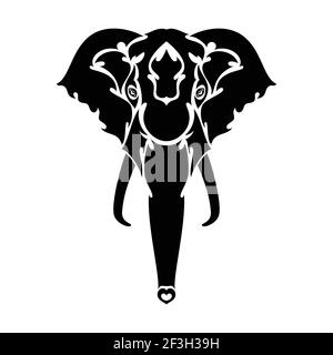 Portrait abstrait dessiné à la main d'un éléphant pour tatouage, logo, décoration murale, motif imprimé T-shirt ou extérieur. Illustration vectorielle stylisée Illustration de Vecteur