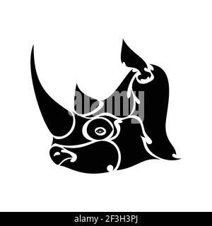 Portrait abstrait dessiné à la main d'un rhinocéros pour tatouage, logo, décoration murale, motif T-shirt ou extérieur. Illustration vectorielle stylisée Illustration de Vecteur