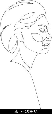 Une ligne fille ou femme portrait design. Hand drawn vector illustration style minimalisme Illustration de Vecteur