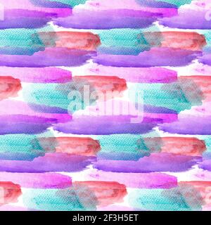 Motif de répétition aquarelle avec traits de pinceau violet et bleu. Banque D'Images