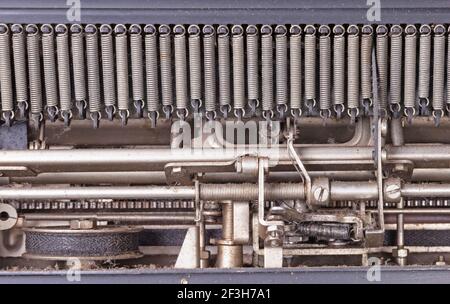 L'intérieur d'une vieille machine à écrire, la mécanique sale Banque D'Images