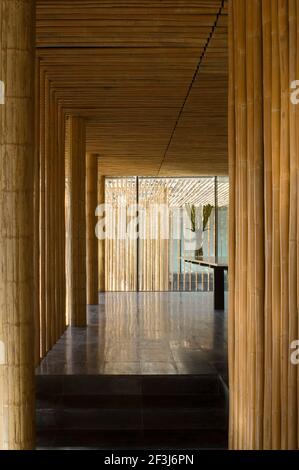 Couloir bordé de bambou, la Maison du mur de bambou, par l'architecte Kengo Kuma, wqas achevé en 2002 dans le cadre du projet multi-habitation commune par le GRE Banque D'Images