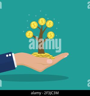 Homme mains tenant l'arbre d'argent. Illustration de Vecteur