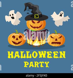 Citrouille d'Halloween avec chapeau de sorcières Illustration de Vecteur