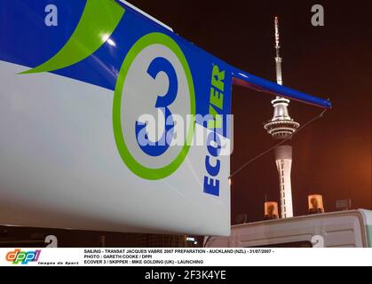 VOILE - TRANSAT JACQUES VABRE 2007 PREPARATION - AUCKLAND (NZL) - 31/07/2007 - PHOTO : GARETH COOKE / DPPI ECOVER 3 / SKIPPER : MIKE GOLDING (UK) - LANCEMENT Banque D'Images