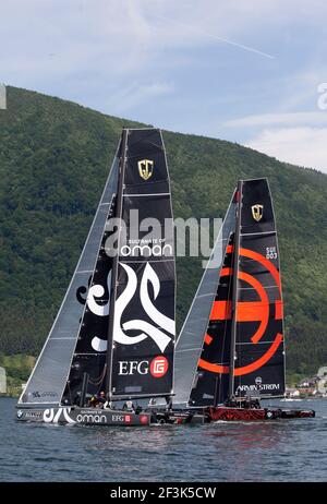 Flotte de voile à l'occasion de la GC32 Racing Tour Austria Cup, compétition multicoques, à Traunsee, Autriche, le 28 mai, 2015 - photo Gabor Turcsi / DPPI Banque D'Images