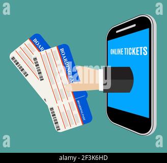 Main sortant du smartphone avec le ticket Illustration de Vecteur