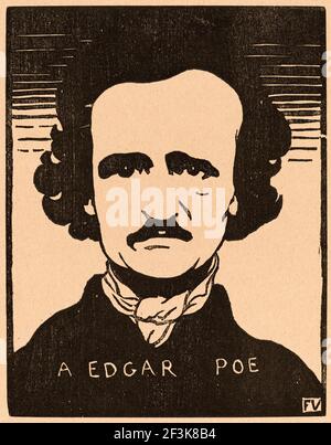 Edgar Allan PoE (1809-1849), écrivain et poète américain, portrait en bois de Félix Vallotton, 1894 Banque D'Images