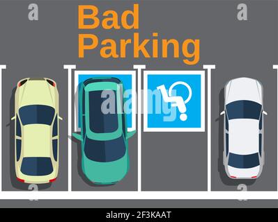 Le parking est mauvais. La voiture est garée pour les personnes handicapées Illustration de Vecteur