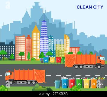 Concept de recyclage des déchets urbains avec camion à ordures Illustration de Vecteur