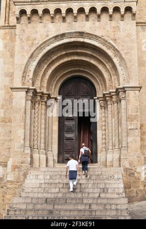 The main portal entrance to the Old Cathedral Se Velha, Coimbra, Beira Litoral, Portugal (Consecrated in 1184) Stock Photo