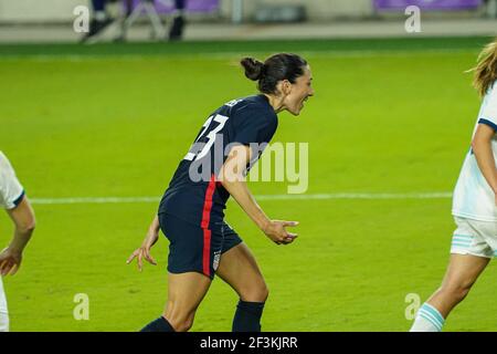 Orlando, Floride, États-Unis, 24 février 2021, L'avant-poste de Christen Press #23 réagit après avoir marquant la coupe SheBelieves au stade Exploria (photo : Marty Jean-Louis) Banque D'Images