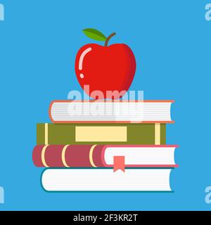 Pomme rouge sur une pile de livres Illustration de Vecteur