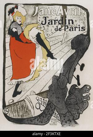Jane avril, jardin de Paris, affiche. France, 1893. Par Toulouse-Lautrec Jane avril (1868 – 1943) était une danseuse CAN française rendue célèbre par Henri de To Banque D'Images