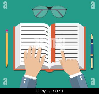 Livre icône plate avec le concept de personne de lecture de main Illustration de Vecteur