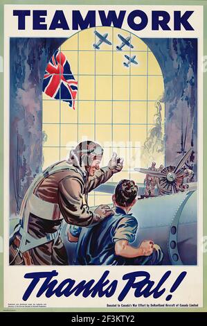 Affiche de propagande de recrutement de la Royal Canadian Airforce. Travail d'équipe. Merci Pal! Période de la Seconde Guerre mondiale Banque D'Images