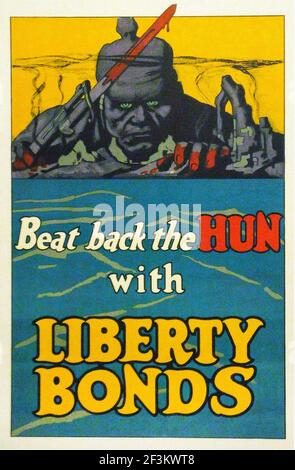 Affiche de propagande américaine. 'Battez le Hun avec Liberty Bonds.' Première Guerre mondiale. 1917 Banque D'Images