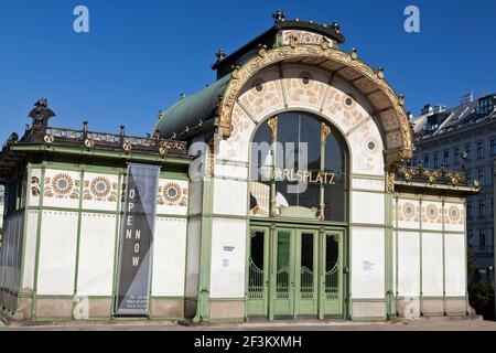 Karlsplatz Pavilion Metropolitan Railway Station (1898), Vienne, Autriche Banque D'Images