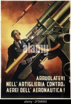 Affiche de propagande fasciste italienne. Enrôler dans l'artillerie antiaérienne. Italie. 1944 Banque D'Images