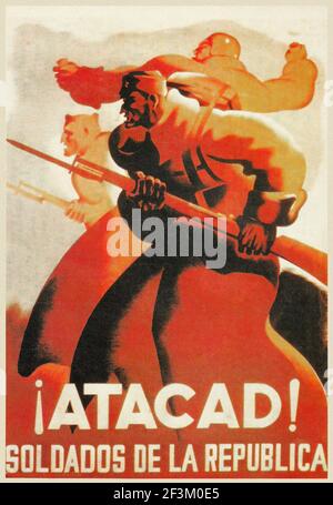 Affiche de propagande espagnole de la guerre de Sécession. 1936-1939 Banque D'Images