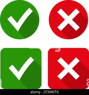 Coche verte OK et icônes X rouges, Illustration de Vecteur