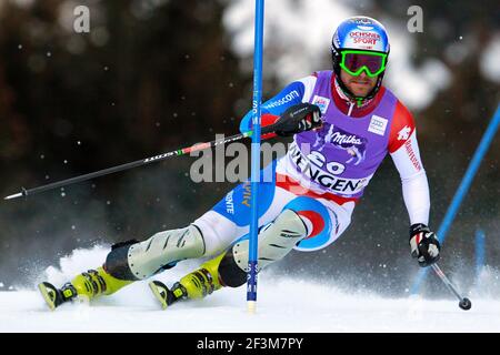 SKI ALPIN - COUPE DU MONDE 2011/2012 - WENGEN (SUI) - 15/01/2012 - PHOTO : GERARD BERTHOUD / DPPI - SLALOM HOMMES - MARKUS VOGEL (SUI) Banque D'Images