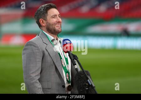 Directeur de Sunderland, Lee Johnson est vu lors des entretiens post-match - Sunderland v Tranmere Rovers, finale du Trophée EFL Papa John's, Stade Wembley, Londres - 14 mars 2021 usage éditorial uniquement Banque D'Images