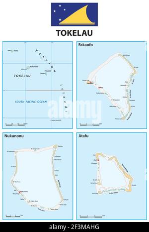 Carte vectorielle des îles du pacifique Sud de Tokélaou avec drapeau Illustration de Vecteur