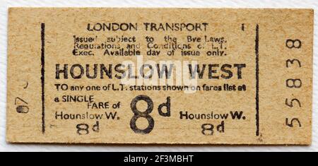 Billet de métro ou de métro des années 1950 à Londres depuis Hounslow Gare ouest Banque D'Images