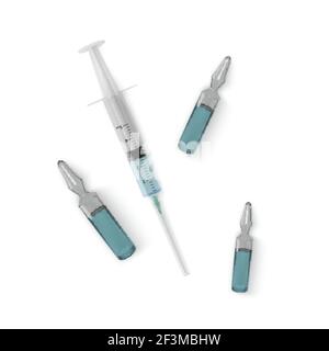 Ampoule réaliste avec vaccin et seringue. Concept de vaccination et de traitement. Vecteur Illustration de Vecteur