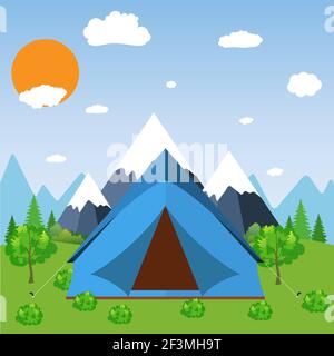 Tente Camping Tourist expédition en montagne forêt Illustration de Vecteur