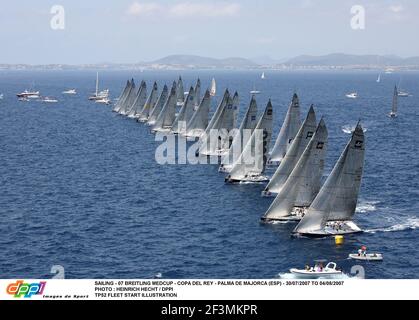 VOILE - 07 BREITLING MEDCUP - COPA DEL REY - PALMA DE MAJORQUE (ESP) - 30/07/2007 AU 04/08/2007 PHOTO : HEINRICH HECHT / DPPI TP52 DESSIN DE DÉPART DE LA FLOTTE Banque D'Images