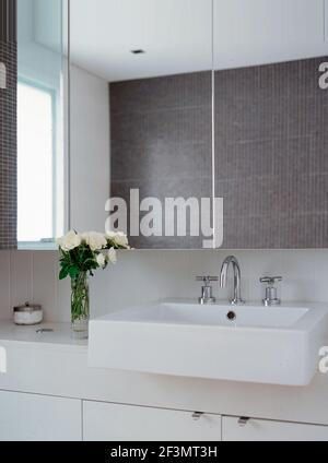 Lavabo sur meuble dans salle de bains moderne, Australie Banque D'Images